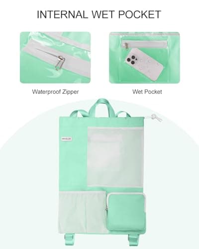 BAVELOE Swim Bag with Wet Pocket, Mesh Drawstring Backpack for Beach, Swimming, Snorkeling, Pool, Gym for Women Men (Mint Green) - Thumbnail 2