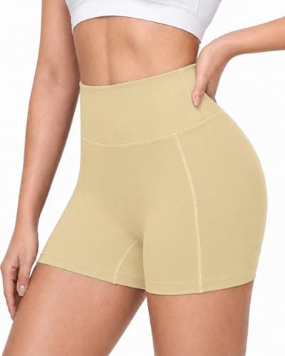Roadbox 3" High Waisted Women's Biker Shorts, Tummy Control Compression Booty Spandex Shorts for Volleyball Workout Gym Yoga Running(L) Nude