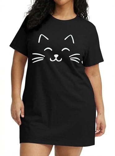 BLANCHES Plus Size Nightgowns for Women Sleeping Night Shirts Short Sleeve Sleep Shirt Printed Sleepwear Loungewear Soft Print Nightshirts A-black - Image 1