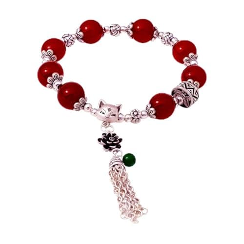 RITIM Natural Red Agate Healing Bracelet, Lucky Fox Charm Adjustable Bracelet for Women Men, Chakra Stone Beads for Positive Energy, Protection & Good Fortune, Meaningful Gift for Loved Ones - Image 1