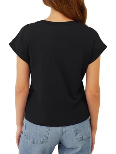 GKBK Cotton Cap Sleeve Womens Tops Crop High Neck Short Sleeve Summer Cute Casual Shirts Boxy Spring Clothing Outfits Black - Thumbnail 5