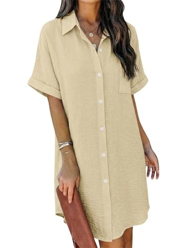 Magritta Beige Lightweigh Suit Cover Up for Women 2026 Spring Lightweight Swimwear Shirt Dress Casual Casual Stylish for Pool Party M - Image 1