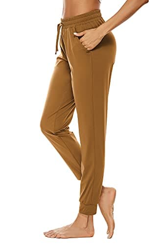 BATHRINS Women Tapered Joggers with Pockets – Casual Yoga High Waist Sweatpants Ginger - Thumbnail 2