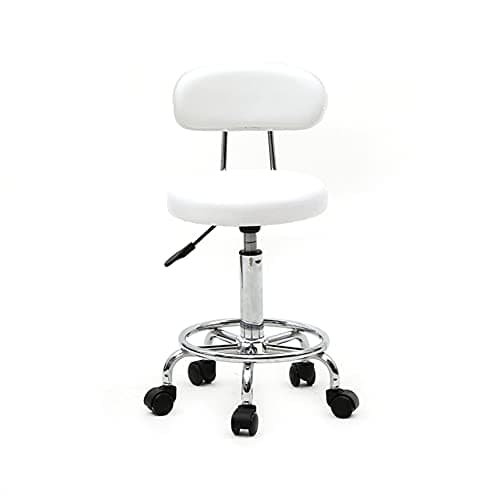 Round Bar Stool with Lines Rotation Counter Adjustable Height, Modern Bar Stools 360° Swivel PU Leather Armless Bar Chair for Kitchen Dining Living Bistro Spa, (White, Round with line & Back) - Image 1