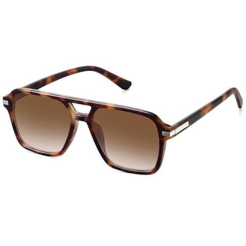 Fozono Retro Aviator Sunglasses for Women Men Trendy Classic Square 70s 80s 90s Vintage Shades Double Bridge Aviators FZN813 Brown Tortoise/Gradient Brown - Image 1