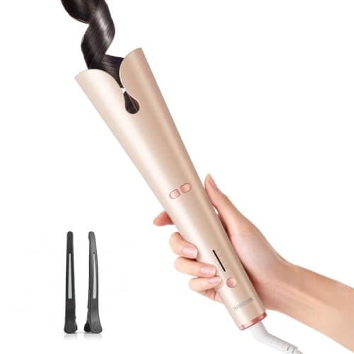 Automatic Curling Iron with 500 Million Ionic, BABONIR 1.25'' Ceramic Rotating Curling Wand with 3 Heat & 2-Way Rotation, Anti-Scald Lightweight Hair Curler, Dual Voltage for Travel, Champagne - Image 1