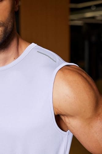 COOFANDY Men's Workout Tank Top Gym Muscle Shirts for Men Sleeveless Fitness Tshirt with Reflective Stripes White M - Thumbnail 2