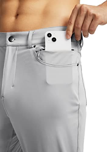 Men's Stretch Golf Pants with 6 Pockets Slim Fit Dress Pants for Men Travel Casual Work (Grey, S) - Thumbnail 2