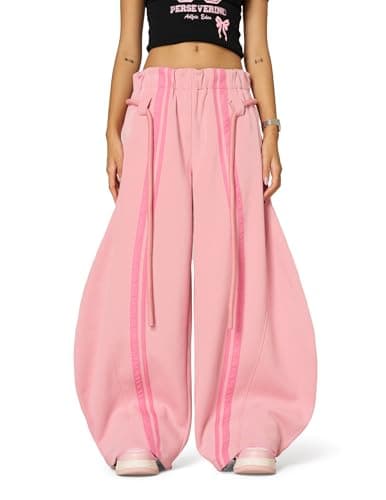 Aelfric Eden Stripe Super Baggy Sweatpants Oversized Barrel Pants Vintage Wide Leg Elastic Waist Lantern Trouser Unisex Pink Medium - Thumbnail 2