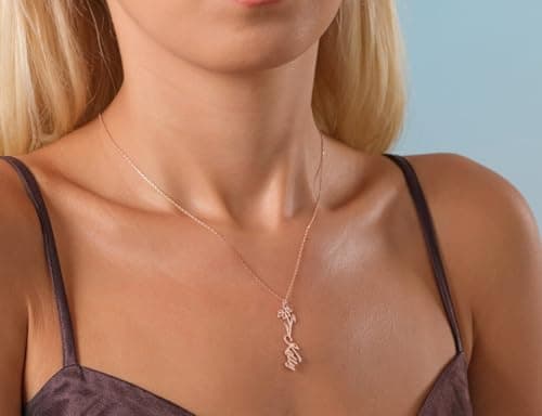 coobopet Custom Name Necklace with Birth Flower Customized 14K Gold Name Plate Floral Pendant Necklaces Personalized Jewelry Bridesmaids Wedding Christmas Birthday Gift for Women - Thumbnail 6