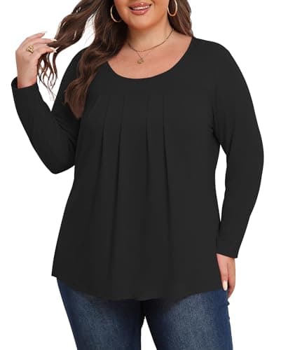 ZHUHOUSE Womens Plus Size Tunic Tops Long Sleeve Dressy Casual Cute Loose Pleated T Shirts Blouses(Black,XX-Large) - Image 1