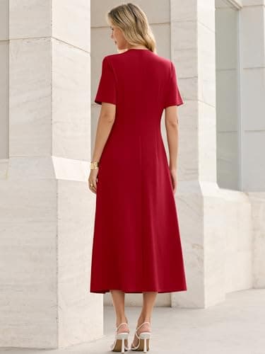 ANRABESS Womens Summer Maxi Dresses Casual Short Sleeve Elegant Classy Vintage 2026 Spring Flowy Cocktail Dress 80s Outfit Red Medium - Thumbnail 6