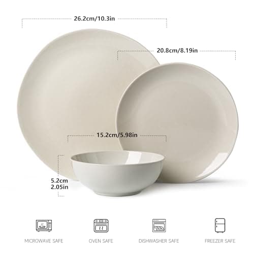 ALOFMO Ceramic Dinnerware Sets for 4,12 Pieces Plates and Bowls Sets, Plates Pasta Bowls Soup Bowls, Modern Stoneware Dishes, Reaction Glaze (White) - Thumbnail 3