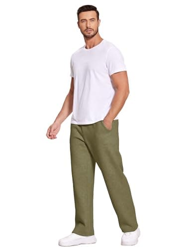 Deyeek Men's Straight Leg Fleece Sweatpants Open Bottom Sweat Pants with Pockets Big and Tall Green Cotton Sweatpants Men 3XL - Thumbnail 5