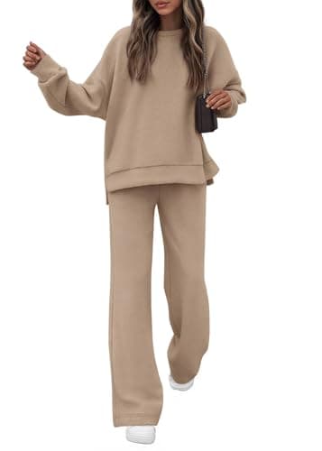KIRUNDO Matching Sets Women Clothing Sweatsuits 2 Piece Outfit Sweat Set 2026 Spring Lounge Sets Airport Travel Tracksuit(Khaki, Large) - Image 1