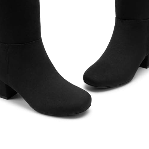 Athlefit Knee High Boots Women Chunky Heel Tall Fall Boots Black Suede 6.5 - Thumbnail 6