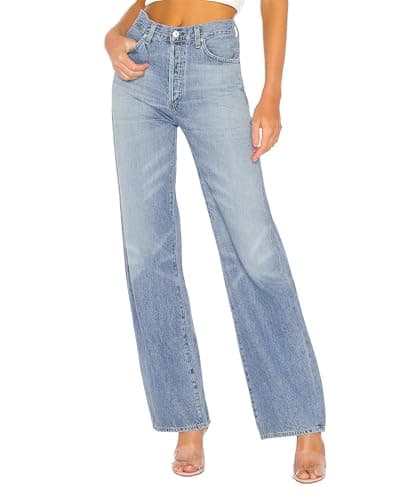 MARIASHA Wide Leg Jeans for Women Trendy Womens Straight Leg Jeans High Waisted Baggy Stretchy Denim Pants Light Blue L - Image 1
