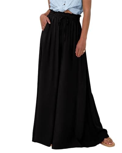 BTFBM Women Casual High Waist Wide Leg Pants 2026 Spring Summer Long Palazzo Pants Pocket Lounge Beach Vacation Clothes(Solid Black, Large) - Image 1