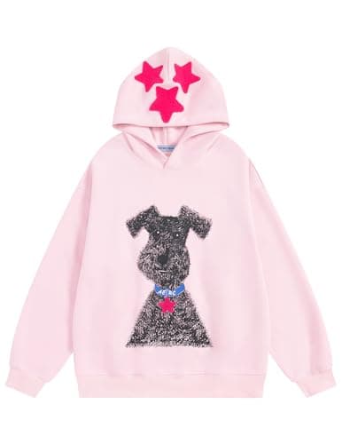 Aelfric Eden Dog Graphic Hoodie Oversized Cute Star Sweatshirt Unisex Y2k Casual Hooded Pullover Pink Small - Image 1
