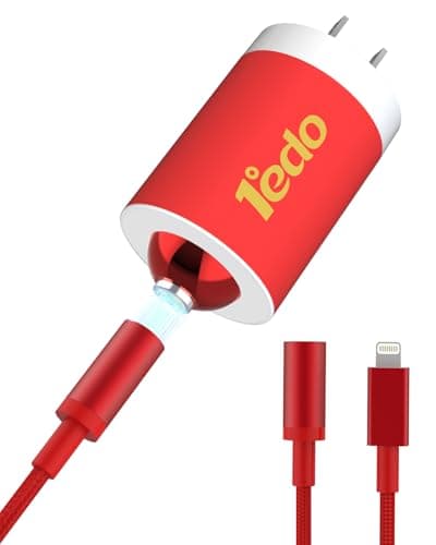 Magnetic for iPhone Charger,1°edo 20W Fast Charger Block with 6FT Cable Innovative Magnetic to Lightning Cable for iPhone 14/13/12/11/Xs Max/XR/X (Red) - Image 1