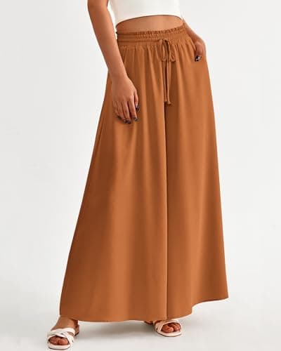 BTFBM Wide Leg Palazzo Pants for Women Casual Flowy High Waist Trousers 2025 Fall Summer Boho Beach Vacation Clothes(Solid Brown, XX-Large) - Thumbnail 2