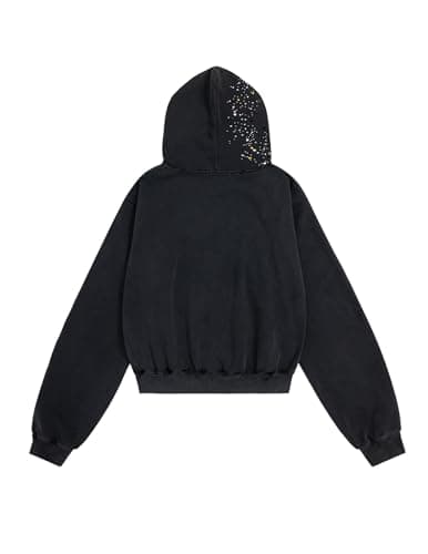 Aelfric Eden Star Rhinestone Zip Up Hoodies Womens Mens Casual Hooded Jackets Unisex Loose Crystal Y2K Pocket Sweatshirts Black XL - Thumbnail 4