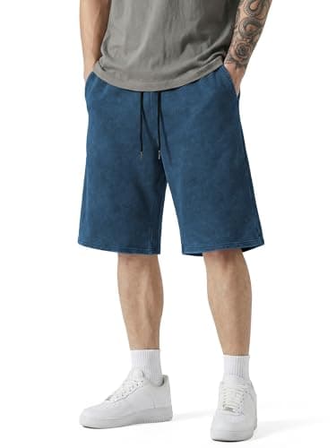 JMIERR Big and Tall Mens Heavyweight Sweat Shorts Vintage Acid Washed Cotton Oversized Baggy Gym Shorts with Deep Pockets, Real Teal, 3X-Large - Image 1