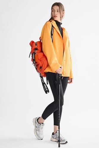 Orolay Women's Lightweight Outdoor Jacket Hooded Packable Softshell Raincoat Travel Water-repellent Breathable Hiking Windbreaker Orange Large - Thumbnail 2