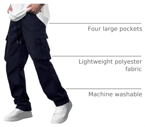 Comdecevis Men's Casual Cargo Pants Big and Tall Workout Joggers Stretch Baggy Sweatpants Hiking Drawstring Tactical Pants with Multi Pockets Blue - Thumbnail 4