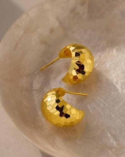 UANNEAU Gold Chunky Earrings for Women Trendy, 14K Gold Plated Dainty Disco Earrings Statement Minimalist Hypoallergenic Stud Earrings - Thumbnail 5