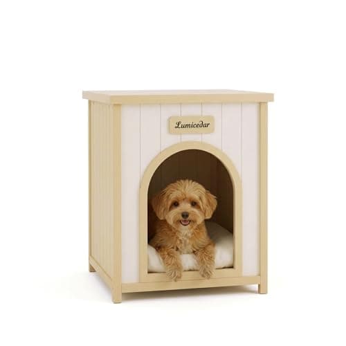 Wooden Dog Crate Furniture, Side Table Dog House for Indoor Small Dogs, Modern End Table with Cushion