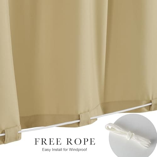 NICETOWN Canvas Outdoor Curtains for Gazebo 2 Panels, Buff, W52 x L84 per Panel - Waterproof & Windproof Sun Shades with Peel/Stick Top & Back Tab Bottom, Free Rope and 2 Tiebacks Included - Thumbnail 3