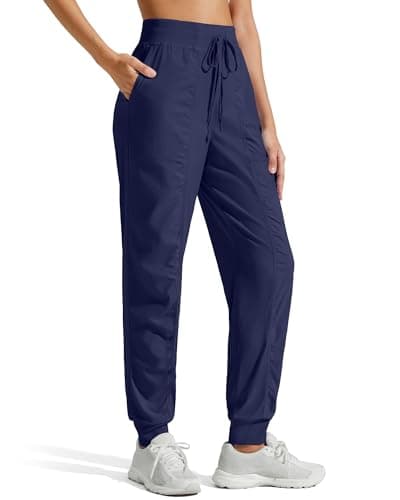 G4Free Women's Workout Joggers Drawstring High Waisted Cuffed Athletic Sweat Pants with Pockets Comfy Tapered Trousers (Dark Navy,M,31.5") - Image 1
