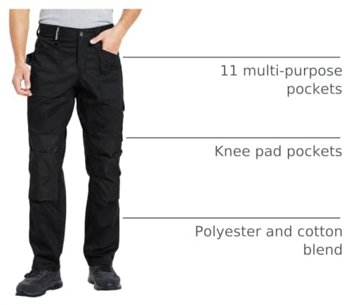 DURAWERK Men's Work Pants with Reinforced Knee Pad Pockets (Black，34W32L) - Thumbnail 4