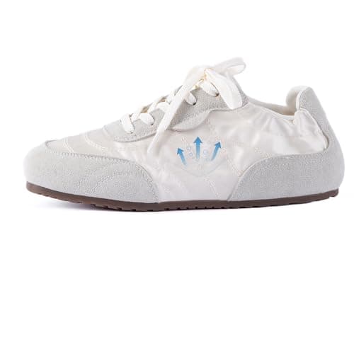 N.N.G Women Retro Suede Satin Sneakers Ivory Cushioned Insole 4-Way Breathable Casual Daily Walking Shoes Commuting Lightweight Comfort, Size 7 - Image 1