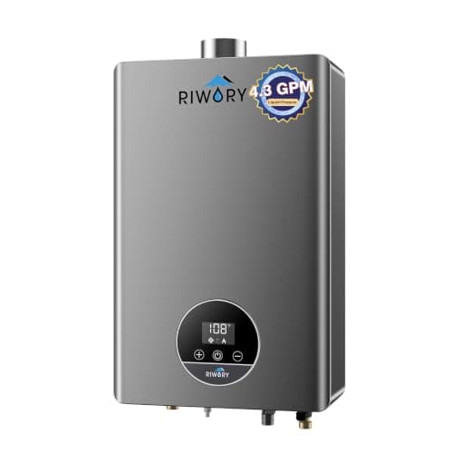 RIWORY 102000 BTU Tankless Water Heater Propane Indoor, Max 4.3 GPM Intelligent Constant Liquid Propane Whole House Instant Hot Water Heater with Freeze Protection, 3/4" NPT, for 3-4 Water Points - Image 1