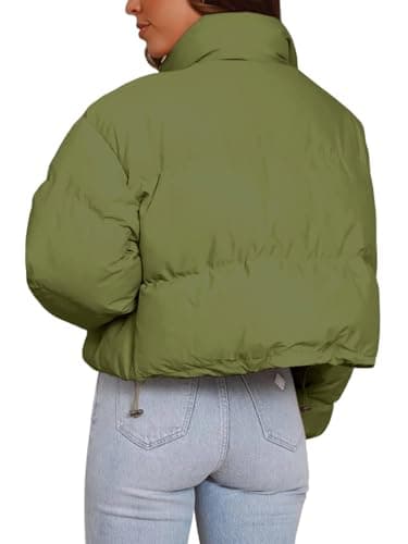 Imily Bela Womens Cropped Puffer Jackets Long Sleeve Stand Collar Coats Quilted Zipper Outerwear - Thumbnail 3
