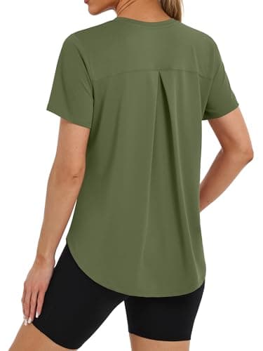 BKRIVE Women's Athletic Shirts Side Slit Summer Tennis Fishing Athleisure Fitness Clothing ArmyGreen 3XL - Image 1