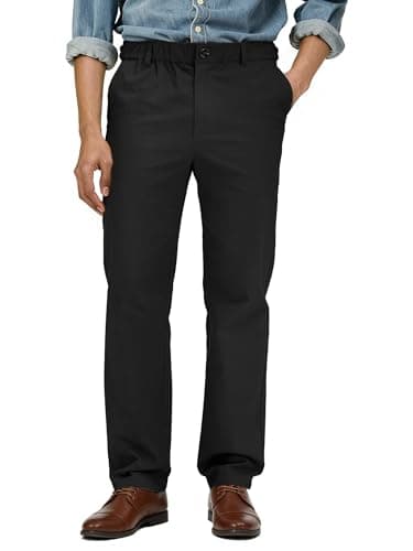 Comdecevis Khaki Pants Mens Elastic Waist Casual Pants for Men Stretch Cotton Chinos M(34) Black - Image 1