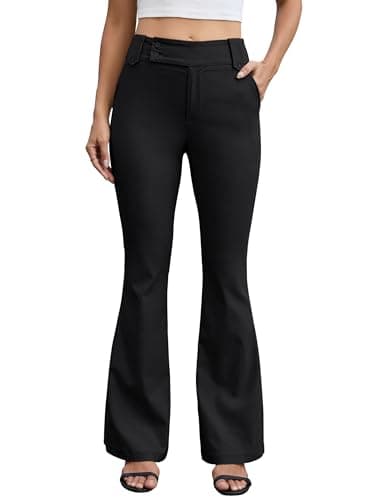 Eddoyee Dress Pants for Women Flare High Waisted Stretchy Work Trousers Business Casual Office Pants Comfortable with Pockets(Black, Medium) - Image 1