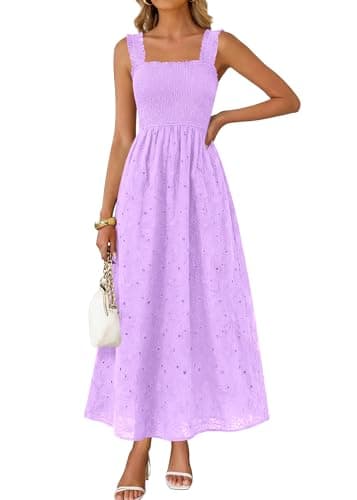 KIRUNDO Summer Lace Dress Vacation Outfits for Women 2026 Wedding Guest Dresses Maxi Beach Boho Sleeveless Cotton Sundress (Purple, Large) - Image 1