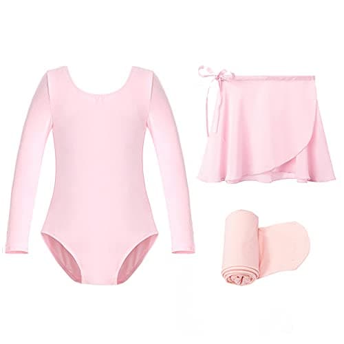 Stelle Long Sleeve Ballet Leotards for Girls Toddler Dance Dress Ballet Outfit Combo with Skirt and Tights(Ballet Pink-Long Sleeve, 100) - Image 1