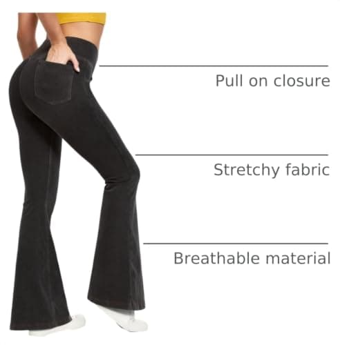 IUGA Black Jeans for Women High Waist Stretchy Flare Pants Bell Bottom Jeans Pull On Wide Leg Sweatpant Jean Flare Leggings(Denim Black, Large) - Thumbnail 4