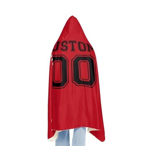 ROSLILY Personalized Baseball Hooded Blanket Game Day Custom Hooded Fleece Blanket with Name Softball Wearable Throw Blanket University Team Blanket Gift for Sports Fans Kids Adult Graduation, Red - Thumbnail 3