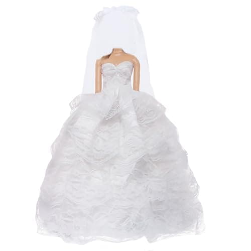 QBPKQY Doll Wedding Dress Handmade Gown White Bride Veil Evening Party Princess Outfit Clothes for 11.5 inch Girl Doll (NO Dolls)