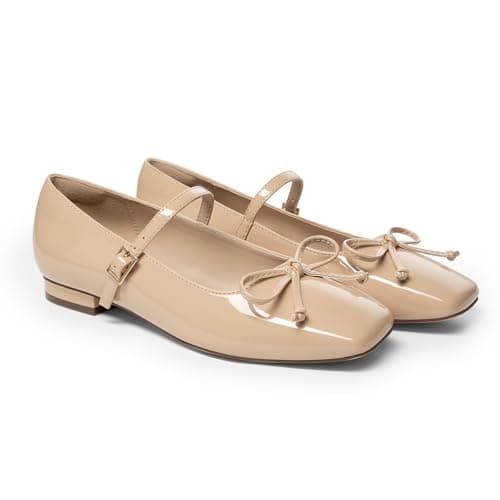 Athlefit Women's Mary Jane Flats Dressy Comfortable Square Toe Slip On Nude Ballet Flats Shoes for Office Work Size 11 - Thumbnail 4
