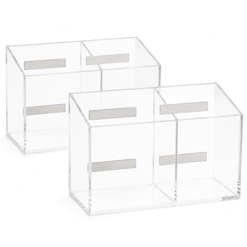 ECHSRT Clear Acrylic Pen Holders Set of 2, Dual-Compartment Desktop Organizers for Pens, Markers, Whiteboard Erasers, Office Supplies and Small Items - Thumbnail 2