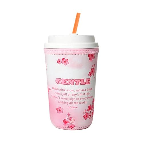 josake Iced Coffee Sleeve - Reusable Insulated Neoprene Cup Sleeve for Cold Drinks Keeps Drinks Cold & Hands Dry, Fit Most Standard Tumblers (Pink Sakura, medium：22-24oz)