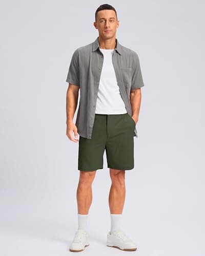 Pudolla Men's Casual Shorts 7" Lightweight Golf Shorts with 3 Pockets Stretch Quick Dry Work Shorts（Army_Green XXXL - Thumbnail 3