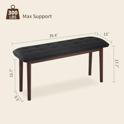 Jimenuco 40'' Solid Wood Dining Bench with Cushion, Faux Leather Upholstered Bench for Dining Room Table, Kitchen, Entryway, or Bedroom End of Bed, Black - Thumbnail 3